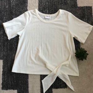 Off White Shirt Sleeve Crop Top - Size XS